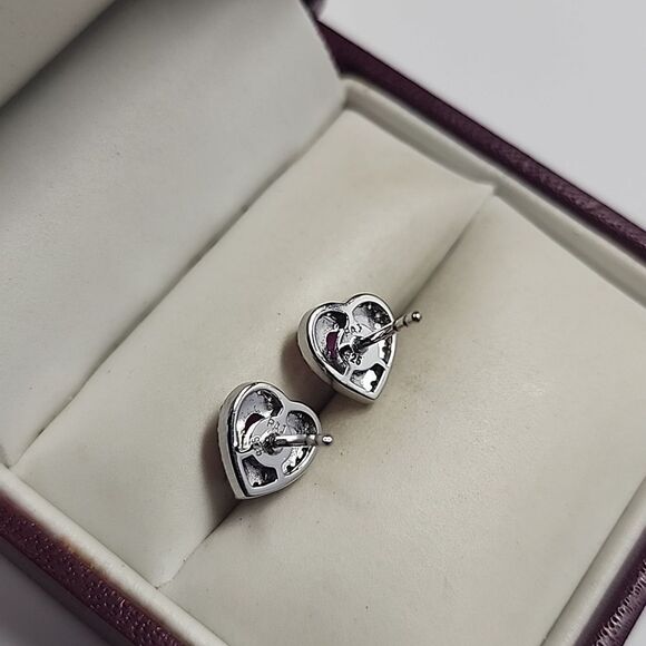 Heart-Shaped Ruby Gemstone and Sterling Silver 925 Earrings PAJ - Picture 3 of 4